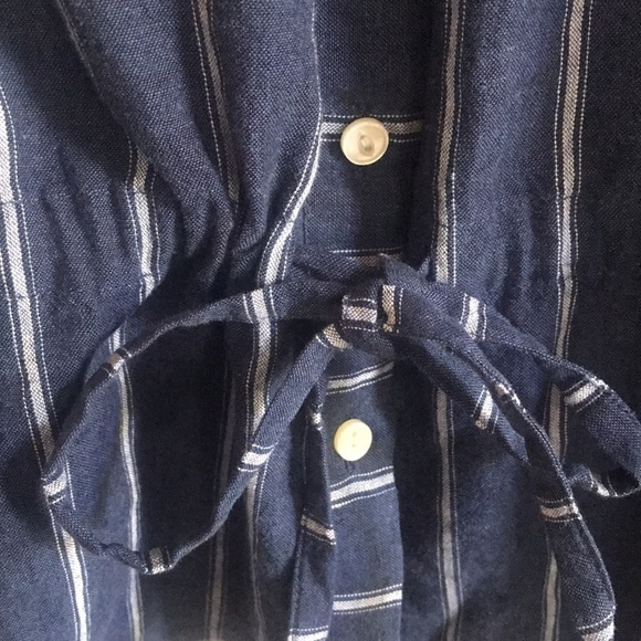 J. Crew Linen Tie Waist Long Sleeve Top Indigo Gauze Stripe SZ 8. Coastal - Picture 5 of 11